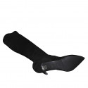 Bottes à bout pointu au-dessus de genou pour femmes en daim et materiau elastique noir talon 7 - Pointures disponibles:  33, 42, 43