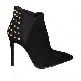 Bottines à bout pointu pour femmes avec elastiques et goujons en daim noir talon 10 - Pointures disponibles: 32, 33, 42, 43