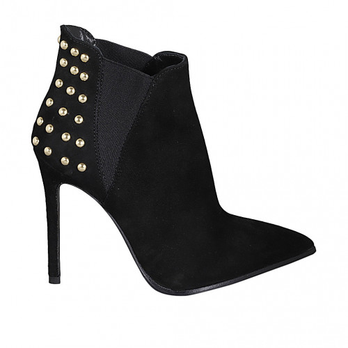Bottines à bout pointu pour femmes avec elastiques et goujons en daim noir talon 10 - Pointures disponibles:  32, 33, 42, 43