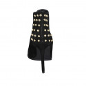 Botines a punta para mujer con elasticos y tachuelas en gamuza negra tacon 10 - Tallas disponibles:  32, 33, 34, 42, 43