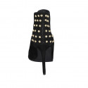 Woman's pointy ankle boot with elastic bands and studs in black suede heel 10 - Available sizes:  32, 33, 34, 42, 43