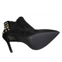 Woman's pointy ankle boot with elastic bands and studs in black suede heel 10 - Available sizes:  32, 33, 34, 42, 43