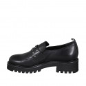Woman's moccasin shoe with studs in black leather heel 4 - Available sizes:  45