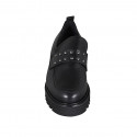 Mocassin pour femmes avec goujons en cuir noir talon 4 - Pointures disponibles:  45
