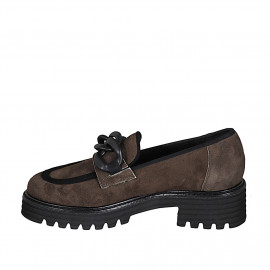 Mocassin pour femmes avec chaîne en daim marron et noir talon 4 - Pointures disponibles:  44, 45 2
