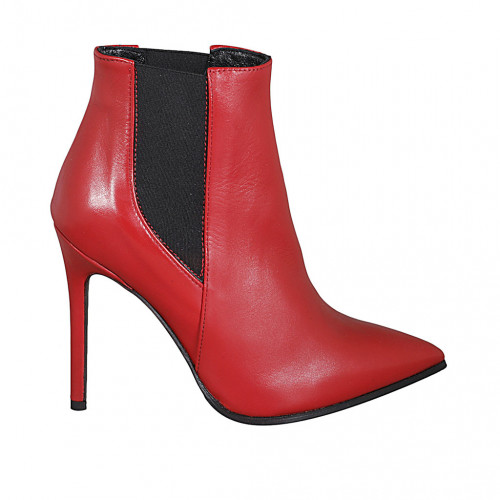 Bottines à bout pointu pour femmes avec elastiques en cuir rouge avec talon 10 - Pointures disponibles:  34, 42, 43, 44