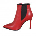 Woman's pointy ankle boot with elastic bands in red leather with heel 10 - Available sizes:  34, 42, 43, 44