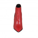 Woman's pointy ankle boot with elastic bands in red leather with heel 10 - Available sizes:  42, 43