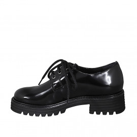 Chaussure derby à lacets pour femmes en cuir verni noir talon 4 - Pointures disponibles:  45 2