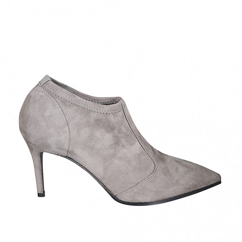 Woman's pointy highfronted shoe in gray suede and elastic material heel 8 - Available sizes:  32, 33, 42, 43, 44