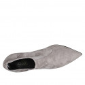 Woman's pointy highfronted shoe in gray suede and elastic material heel 8 - Available sizes:  32, 33, 42, 43, 44
