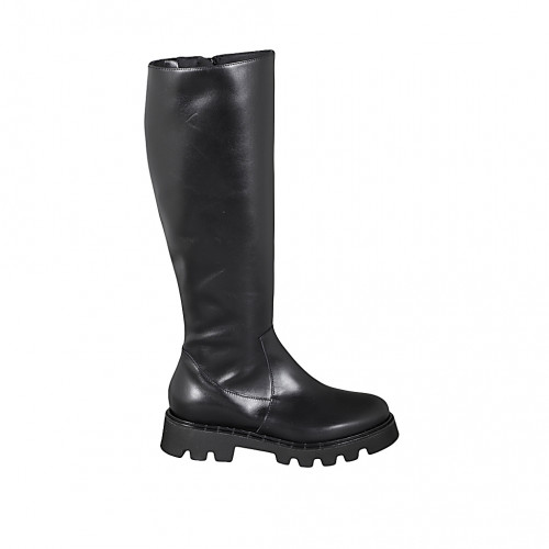 Bottes pour femmes avec fermeture éclair en cuir lisse noir talon 4 - Pointures disponibles:  43, 44