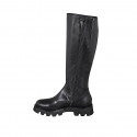 Bottes pour femmes avec fermeture éclair en cuir lisse noir talon 4 - Pointures disponibles:  43, 44