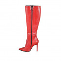 Woman's pointy boot with zipper in red leather heel 10 - Available sizes:  32, 33, 42