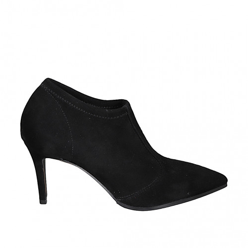 Woman's pointy highfronted shoe in black suede and elastic material heel 8 - Available sizes:  32, 33, 42, 43, 46