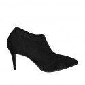 Chaussure haute à bout pointu pour femmes en daim et materiau élastique noir talon 8 - Pointures disponibles:  32, 33, 42, 43, 46