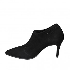 Woman's pointy highfronted shoe in black suede and elastic material heel 8 - Available sizes:  42, 43 2