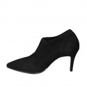 Woman's pointy highfronted shoe in black suede and elastic material heel 8 - Available sizes:  32, 33, 42, 43, 46