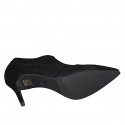 Zapato alto a punta para mujer en gamuza y material elastico negro tacon 8 - Tallas disponibles:  32, 33, 42, 43, 46