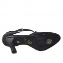 Zapato de baile con cinturon cruzado en piel negra tacon 8 - Tallas disponibles:  32, 33, 34, 43, 44