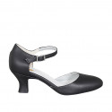 Chaussure de danse avec courroie à la cheville en cuir noir talon 6 - Pointures disponibles:  42, 43, 44