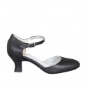 Zapato de baile con cinturon al tobillo en piel negra tacon 6 - Tallas disponibles:  42, 43