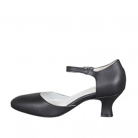 Chaussure de danse avec courroie à la cheville en cuir noir talon 6 - Pointures disponibles:  42, 43 2