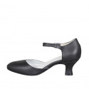 Chaussure de danse avec courroie à la cheville en cuir noir talon 6 - Pointures disponibles:  33, 42, 43, 44