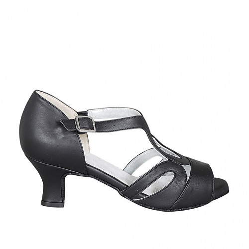 Dancing shoes with strap in black leather heel 6 - Available sizes:  32, 33, 34, 42, 43, 44