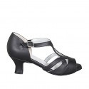 Zapato de baile con cinturon en piel negra tacon 6 - Tallas disponibles:  32, 33, 34, 42, 43, 44