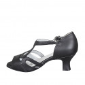 Chaussure de danse avec courroie en cuir noir talon 6 - Pointures disponibles:  32, 33, 34, 42, 43, 44