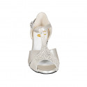 Dancing shoes with strap in platinum laminated leather and printed beige suede heel 4 - Available sizes:  32, 33, 34, 42, 43, 44