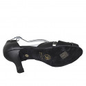 Chaussure de danse à bout ouvert avec courroie croisé en cuir noir talon 8 - Pointures disponibles:  32, 33, 34, 42, 43, 44