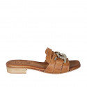 Woman's mule with chain in cognac brown leather heel 2 - Available sizes:  42