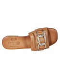 Woman's mule with chain in cognac brown leather heel 2 - Available sizes:  42