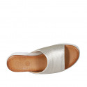 Woman's mule with elastic in platinum laminated leather wedge heel 4 - Available sizes:  33, 34, 42, 43, 44, 45