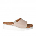 Woman's open mule with elastic band in nude leather wedge heel 4 - Available sizes:  32, 34, 42, 43, 44, 45