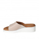 Woman's open mule with elastic band in nude leather wedge heel 4 - Available sizes:  32, 34, 42, 43, 44, 45