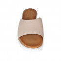 Woman's open mule with elastic band in nude leather wedge heel 4 - Available sizes:  32, 34, 42, 43, 44, 45