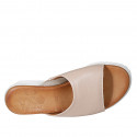 Woman's open mule with elastic band in nude leather wedge heel 4 - Available sizes:  32, 34, 42, 43, 44, 45
