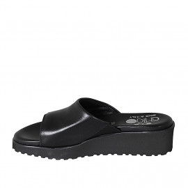 Sabot da donna con elastico in pelle nera zeppa 4 - Misure disponibili: 43 2