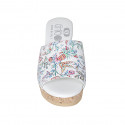 Woman's platform mules in multicolored printed white leather wedge heel 7 - Available sizes:  33, 34, 42, 45
