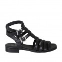 Sandalia para mujer en piel negra con cinturones tacon 2 - Tallas disponibles:  32, 33, 42, 43, 44, 45