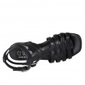 Woman's sandal in black leather with straps heel 2 - Available sizes:  32, 33, 42, 43, 44, 45
