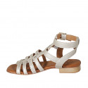 Woman's sandal with buckles in platinum laminated leather heel 2 - Available sizes:  32, 33, 34, 42, 43, 44, 45