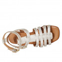 Woman's sandal with buckles in platinum laminated leather heel 2 - Available sizes:  32, 33, 34, 42, 43, 44, 45