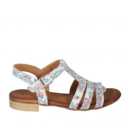 Woman's strap sandal in white multicolored mosaic printed leather heel 2 - Available sizes: 32, 33, 42, 43, 44