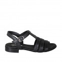 Woman's sandal with strap in black leather heel 2 - Available sizes:  32, 33, 34, 42, 43, 44