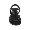 Woman's sandal with strap in black leather heel 2 - Available sizes:  32, 33, 34, 42, 43, 44