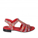 Sandale pour femmes avec courroie en cuir rouge imprimé mosaïque multicouleur talon 2 - Pointures disponibles:  32, 33, 34, 43, 44, 45